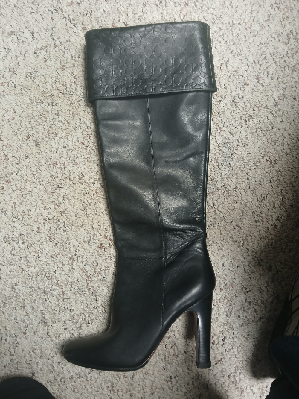 Coach Black Leather Over-the-Knee Fold-Top Heel Boot